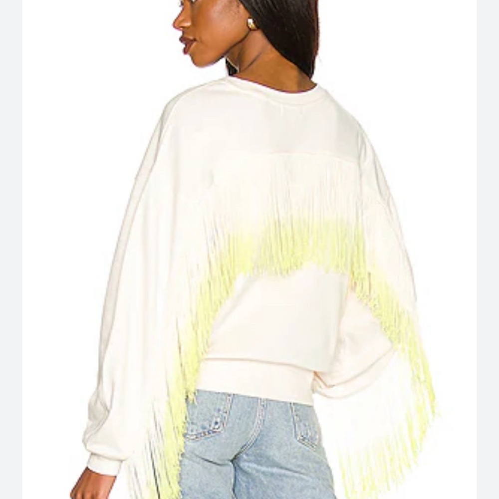 525 Born in BKLYN Oversized Fringe Crewneck Sweatshirt Beige Yellow Medium NWT